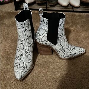 Snakeskin Ankle Boots with Block Heel